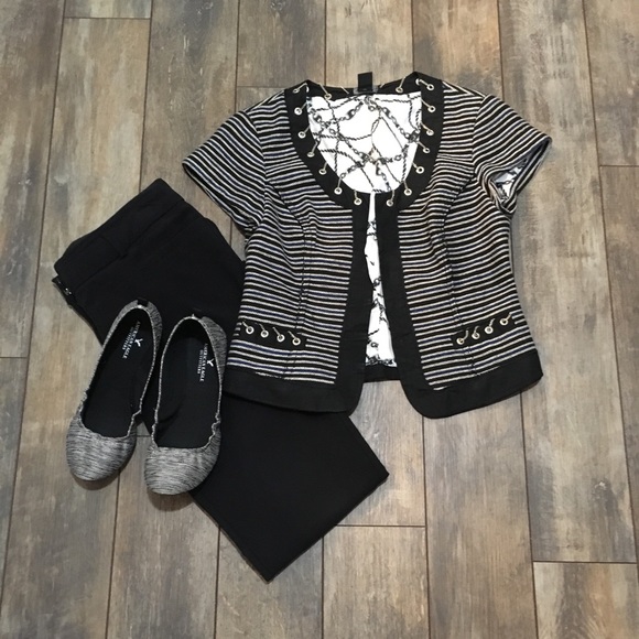 White House Black Market Jackets & Blazers - WHBM Black & Blue striped short sleeve jacket 4